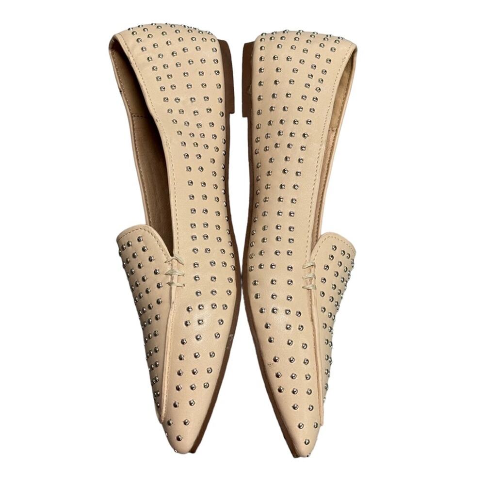 Chase + Chloe Beige Studded Pointed Toe Faux Leather Slip On Flats Size 6 - Picture 8 of 10